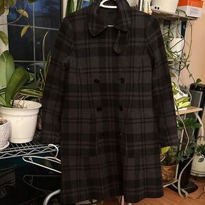 Theory Dark Plaid Trench Coat